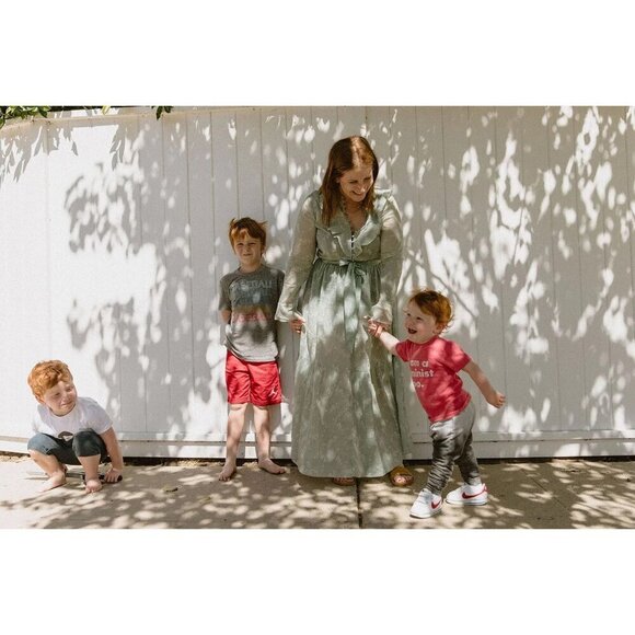 💕DOEN💕 Assam Dress Sweet Daisy Light Green Micro Floral Print Medium - NO BELT - Picture 9 of 16